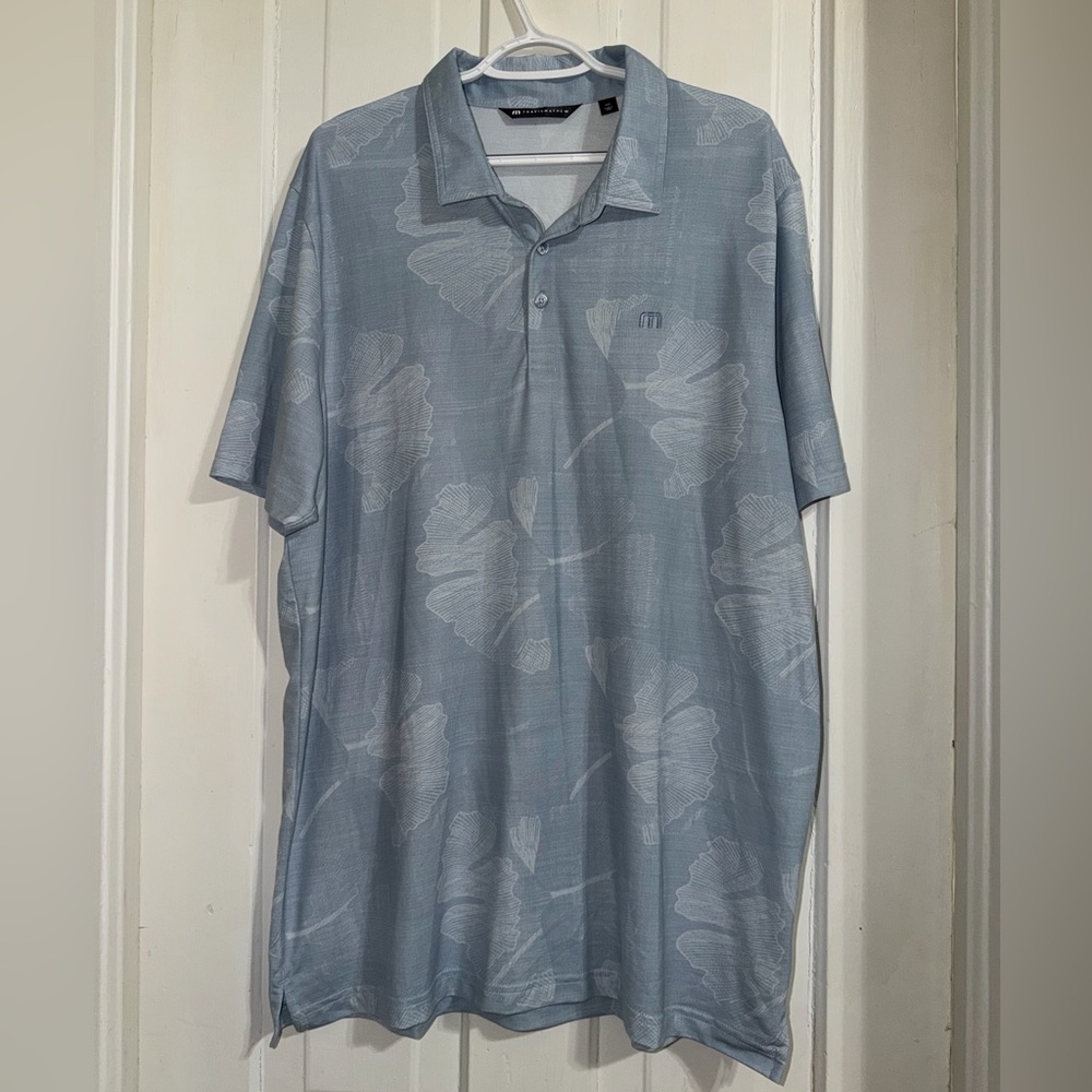 Mens‎ Travis Mathew Light Blue Floral Polo Shirt size 2X golf shirt light weight